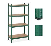 Relaxdays Étagère à charge lourde, 4 niveaux, HLP 156 x 80 x 40 cm, supporte jusqu’à 280 kg, métal, cave, garage, vert