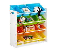 Relaxdays Étagère pour Enfants, Organisation 9 Boîtes de Rangement pour jouets Colorées, Mdf+Plastique, 88x86x31 cm