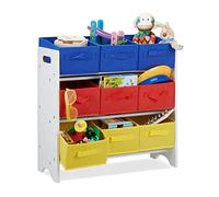 Relaxdays Étagère pour enfant avec 9 paniers pliables avec anses et tubes en métal Blanc/multicolore 62 x 63 x 28 cm