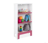 Relaxdays Étagère pour Enfants, 3 Compartiment, HxLxP : 91x48x24 cm, Livres et Jouets, Petite bibliothèque, Blanc-Rose