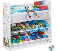 relaxdays Etagère Enfants,6 boîtes, 4 Cases en Tissu, Motif Mignon feu, Meuble Jouets, HxlxP 78x86x26,5 cm,coloré