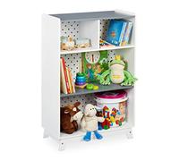 Relaxdays Étagère pour Enfants pour Jouets et Livres, 90x60x30 cm, 4 espaces, Bout de Chou, Rangement, Blanc/Gris