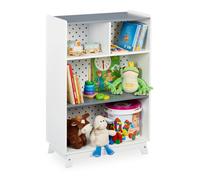 Relaxdays Étagère pour enfants pour jouets et livres, 90x60x30 cm, 4 espaces, bout de chou, rangement, blanc/gris