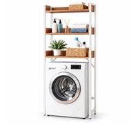 Relaxdays Étagère pour Lave-Linge, Nature/Blanche | 3 compartiments, surmeuble sèche-linge et WC, 166 x 63 x 25 cm