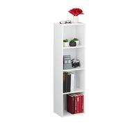Relaxdays, Blanc Livres, 4 casiers, Moderne,Salon, Etagère Droite élancée en PB, HxlxP 106 x 30 x 23 cm, Plaque de Fibres, 1 élément