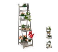 Relaxdays Escalier à fleurs, étagère bois, Escalier plantes échelle pliante intérieur, HxlxP: 160 x 41 x 50 cm, gris