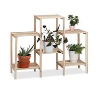 Relaxdays Étagère pour Plantes en Bois Support Pot de Fleurs en escalier décoration, Nature