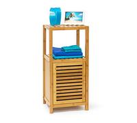 Relaxdays Étagère pour salle de bain cuisine armoire avec Porte refermable bois de bambou 3 étages Plateaux Meuble rangement