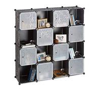 Relaxdays Étagère Rangement 16 Casiers Portes Modulable DIY Assemblage Plug In Bibliothèque, Plastique 127 x 127 x 31, 5 cm, noir