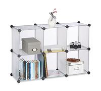 Relaxdays Étagère rangement 6 casiers plastique modulable DIY assemblage plug in bibliothèque HxlxP: 65 x 96 x 32 cm, transparent