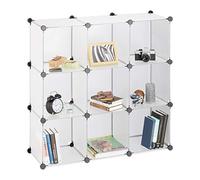 Relaxdays Étagère rangement 9 casiers plastique modulable DIY assemblage plug in bibliothèque 95x95x32 cm, transparent