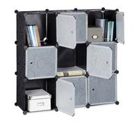 Relaxdays Étagère rangement 9 casiers portes plastique modulable DIY assemblage plug in bibliothèque, Noir, 95.5 x 32 x 95.5 cm