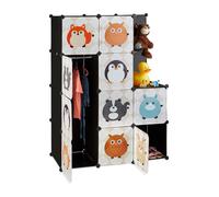Relaxdays Étagère rangement enfants casier modulable plastique animaux penderie armoire portes tringle, coloré