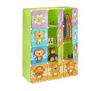 Relaxdays Étagère rangement enfants casier modulable plastique animaux penderie armoire portes tringle, vert