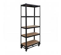 Relaxdays Étagère Robuste sur roulettes, HxLxP 191 x 90 x 45 cm, 750 kg, 5 tablettes, Acier, emboîtement, Noir