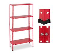 Relaxdays Étagère charge lourde 4 niveaux 160 kg 147,5×75,5×30,5 cm métal rouge