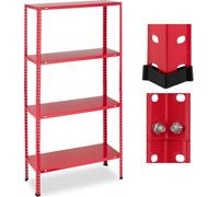 Relaxdays Étagère Charge Lourde, Max. 160 kg, 4 Niveaux, HxLxP:147,5x75,5x30,5 cm, Cave & Garage, Rangement métal, Rouge
