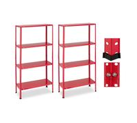 relaxdays Étagère rouge pour charges lourdes, lot de 2, 4 niveaux