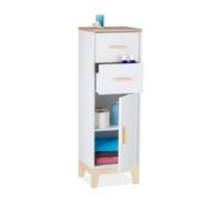 Relaxdays Meuble colonne salle de bain, 2 tiroirs, placard, 97,5x32x28 cm, blanc