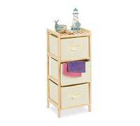 Relaxdays étagère salle de bain avec 3 paniers pliables, rangement pratique, bois, HxLxP 65 x 28 x 25,5 cm, nature beige
