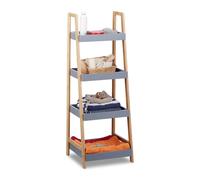 Relaxdays Étagère Salle de Bain Bambou 4 Niveaux Meuble sur Pieds Bibliothèque Bois Rangement Cuisine 98x36x345,5 cm Gris