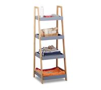Relaxdays Étagère Salle de Bain Bambou 4 Niveaux Meuble sur Pieds Bibliothèque Bois Rangement Cuisine 98x36x345,5 cm Gris