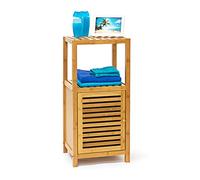Relaxdays Étagère salle de bain cuisine Porte refermable bois de bambou 3 étages Plateaux Meuble rangement HxlxP 80 x 36,5 x 33 cm, nature