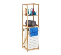 Relaxdays Badezimmer Regal Bambus, Standregal Schmal, 3 Fächer Étagère de salle de bain avec panier à linge bambou meuble sur pied 3 casiers HxlxP: 130 x 37 x 33 cm, nature, Naturel, 33 x 37 x 130 cm
