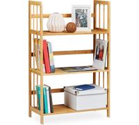Relaxdays Etagère en bambou 3 niveaux salle de bain livres fleurs bibliothèque HxlxP: 88 x 55 x 26 cm, nature