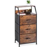 Relaxdays Commode, 3 tiroirs 2 Surfaces, Livres, déco, Commode étagère Style Industriel, HxLxP: 92x45x30 cm, Marron/Noir