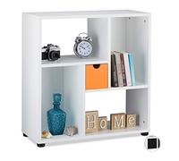 Relaxdays Étagère sur pied meuble rangement salon bibliothèque déco 75x75cm 4 casiers, blanc-orange