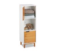 Relaxdays Pieds, Etagère de Salon avec Porte, Armoire d’appoint en MDF et Bambou, HLP 101x32x30 cm, Blanc, Weiß, 101 x 32 x 30 cm