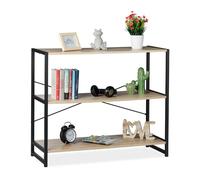 relaxdays pieds, Industriel, Haute étagère à livres 3 niveaux, HLP: 80x95x35 cm, chêne, métal, marron/noir, 80 x 95 x 35cm