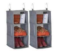 Relaxdays Étagère Suspendue, Lot de 2, 3 Compartiments, 2X Crochets, en Tissu, H x L x P : 73 x 30 x 30 cm, Grise