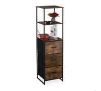Relaxdays Étagère Vintage, 3 tiroirs, 3 étages, Design Industriel, HLP : 155 x 43 x 42,5 cm, bibliothèque, Noir-Marron