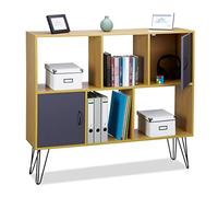 relaxdays Étagère Vintage, 6 Compartiments, Apparence en Bois décorative, 2 Portes, Pieds métalliques, 103 x 120 x 30 cm