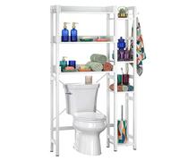 Relaxdays Étagère WC 3 Niveaux, Meuble Salle de Bains HxLxP 161 x 80 x 24 cm, métal/MDF, Blanc