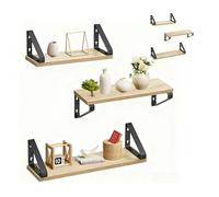 Relaxdays Étagères murales en Bois et métal, Lot de 6, 3 Tailles : 30/35/40 cm, Couleur Naturelle