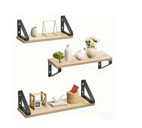 Relaxdays Étagères murales Lot de 3, Bois et métal, 30/35/40 cm, pour Livres et déco, Naturel