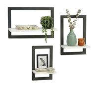 Relaxdays Étagères murales, Lot de 3, métal et MDF, 3 Tailles, Blanc/Noir