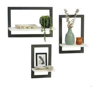 Relaxdays Étagères murales lot de 3 métal et MDF 3 tailles pour cadres et objets décoratifs blanc/noir