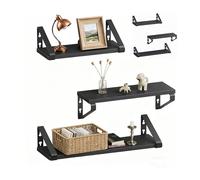 Relaxdays Étagères murales Lot de 6, Bois et métal, 3 Tailles : 30, 35, 40 cm, Noir, 11x40x12 cm