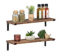 Relaxdays Étagères murales Style Industriel, Lot de 2, rangements, LxP: 48 x 15,5 cm, métal & Aspect Bois, Marron-Noir