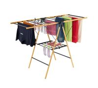 Relaxdays Étendoir à linge, 2 étages, bambou et métal, H x L x P : 100 x 148 x 56 cm, nature et noir