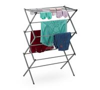 Relaxdays Étendoir à Linge, Pliable, 11 Barres, 6 Niveaux, métallique, H x L x P : 105 x 73 x 37 cm, argenté