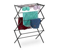 Relaxdays Étendoir à Linge, Pliable, 11 Barres, 6 Niveaux, métallique, H x L x P : 105 x 73 x 37 cm, Noir