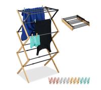 Relaxdays Étendoir à linge, pliable, 11 barres, mélange de matériaux, H x L x P : 105 x 43 - 75 x 37 cm, noir et nature