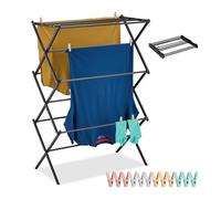 Relaxdays Étendoir à Linge, Pliable, 11 Barres, tancarville Peu encombrant, H x L x P : 105 x 74 x 37 cm, Noir