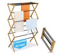 Relaxdays Étendoir à Linge, Pliable, 11 Barres, Bambou et métal, H x L x P : 115 x 73 x 33 cm, Nature et Noir