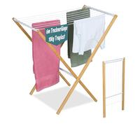 Relaxdays Étendoir à Linge, Pliable, spacieux, Bambou et métal, H x L x P : 77 x 79 x 49 cm, Nature et Blanc